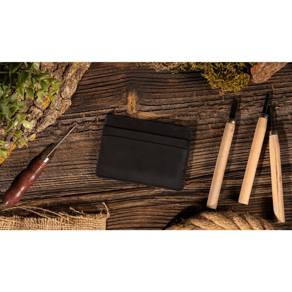 Handmade Black Genuine Leather Card Holder Wallet | 4-Slot Slim